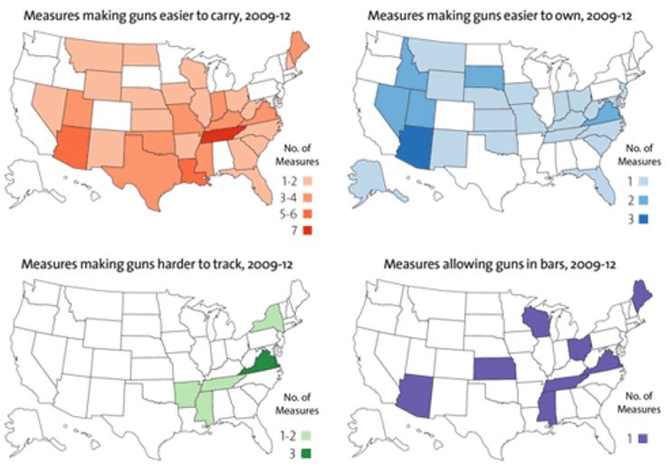 Gun Policies in the U.S. (NRA surge: 99 laws rolling back gun restrictions, 2015)
