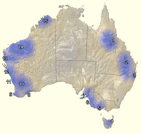 Australia’s 15 National Biodiversity Hotspots.