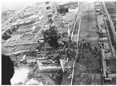 An aerial view of the Chernobyl nuclear power plant is shown in this 1986 photo made a few days after the explosion in Chernobyl, Ukraine.