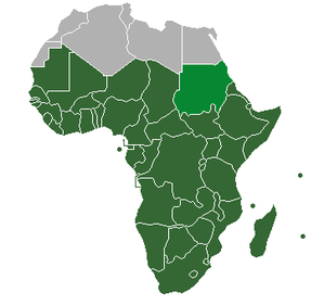 A map showing Sub-Saharan countries of Africa