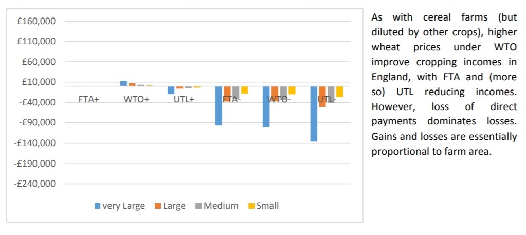 Estimated change in FBI (£) for different sizes of general cropping farm in the UK 