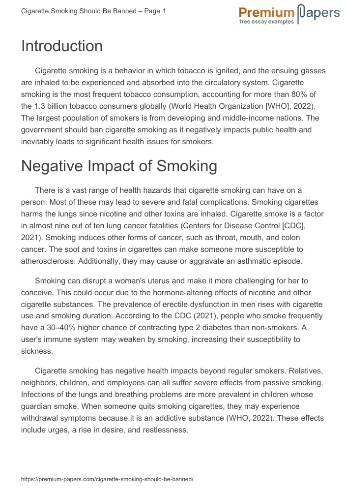 essay on cigarette smoking Cigarette Smoking Should Be Banned Essay Example (Free)